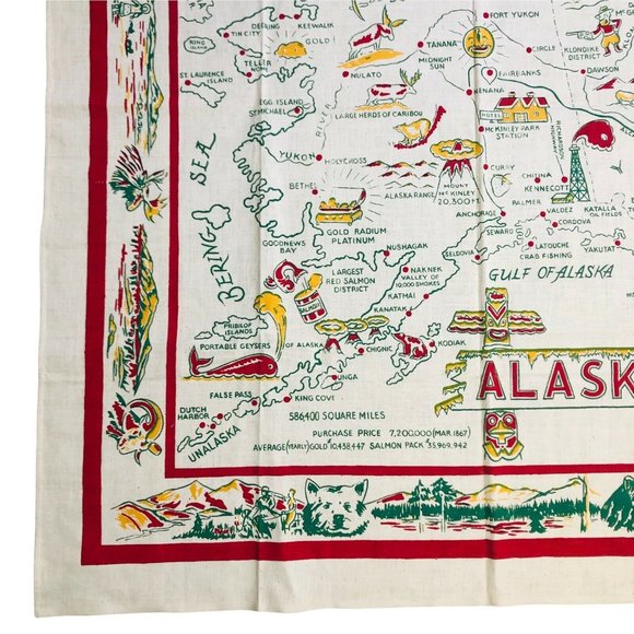 Vintage Alaska State Tablecloth Map Souvenir Square 50" x 50" Kitchen Table - Picture 3 of 11